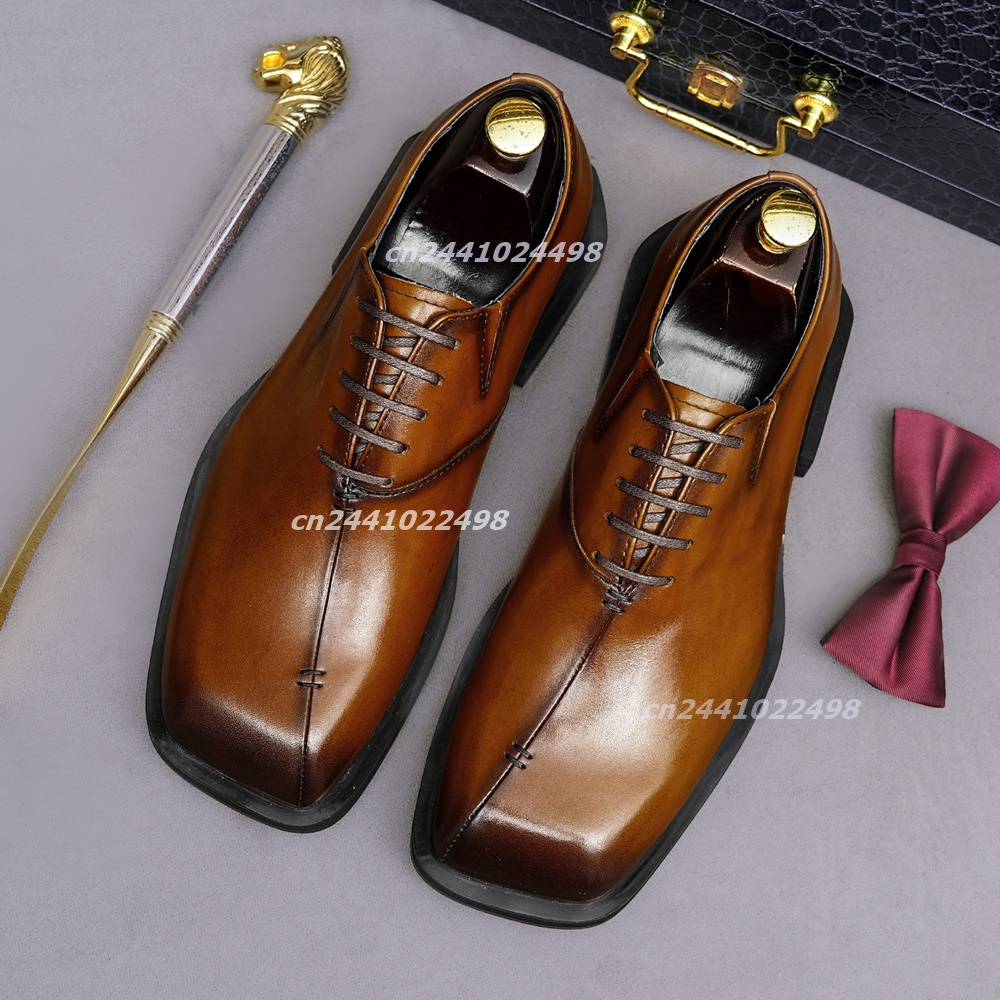 Handmade Square Toe Brown Leat - Leather Shoe Polish ulasan dan harga